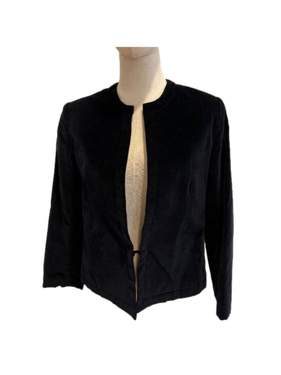 Neil Martin Jackets & Blazers - 90s NEIL MARTIN BLACK VELVET BLAZER COTTON CROPPED COLLARLESS & 3/4 SLEEVES SZ 8